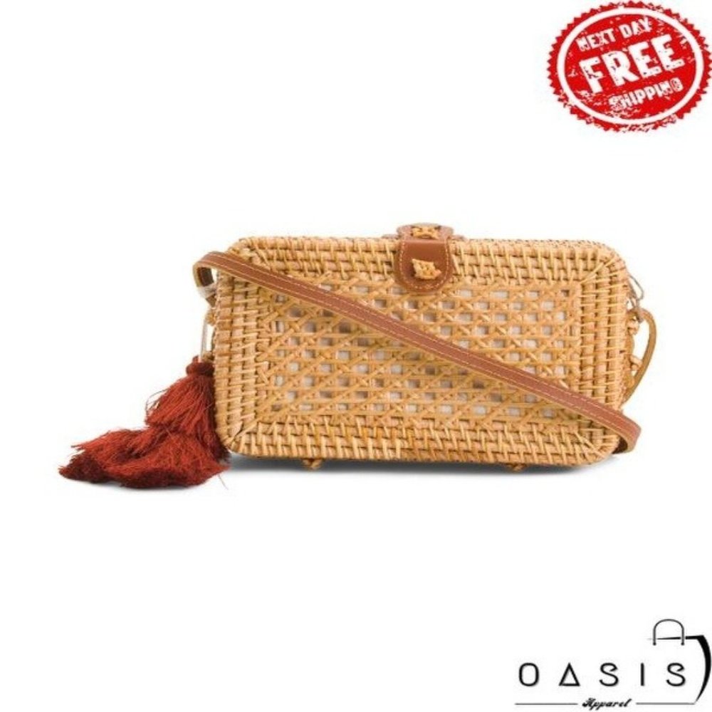 MADE IN VIETNAM Square Pillbox Cane Front Crossbody/ Women's Bag